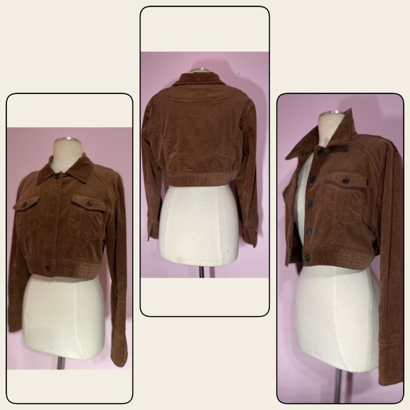 👠👖BUTTONS CORDUROY CROPPED JACKET DARK BROWN Sz LARGE.. NWOT - Picture 5 of 7